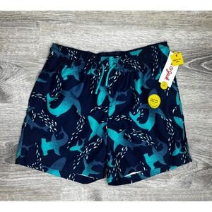 Cat & Jack Boys Swimsuit Sharks Blue Drawsting Waist Lined Sz Large 10/12 NWT